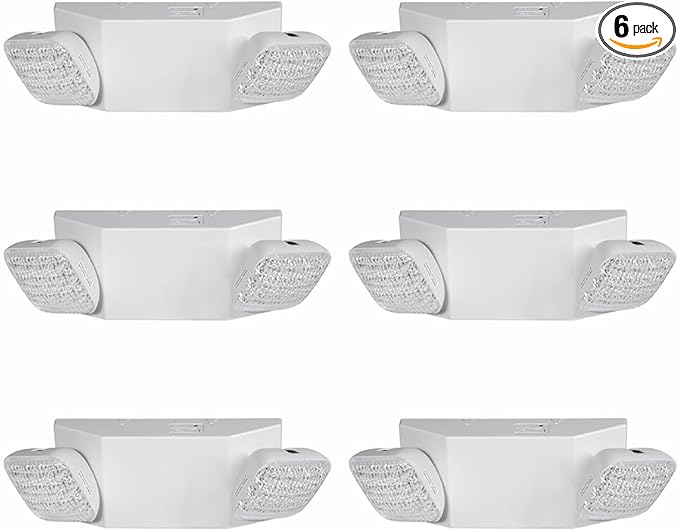 AKT LIGHTING Commercial Emergency Light, UL Certified, White Emergency Light Fixture with 2 LED Square Heads Adjustable & Backup Batteries Exit Lighting Pack of 6