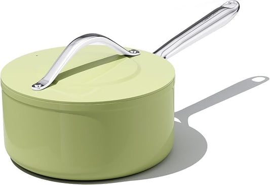 3.5qt Nonstick Ceramic Sauce Pan with Lid (8.19") Even Heat Distribution Non Toxic PFAS Free Healthy Cooking Pot for All Stovetops (Induction/Gas/Electric) Oven Safe 500°F, Avocado Green