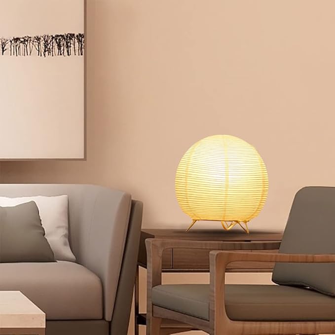 YY YEARCHY Table Lamp Paper Lamp Standing Lamps with Rice Paper Shade for Bedroom Livingroom (Ball 2 Pack)