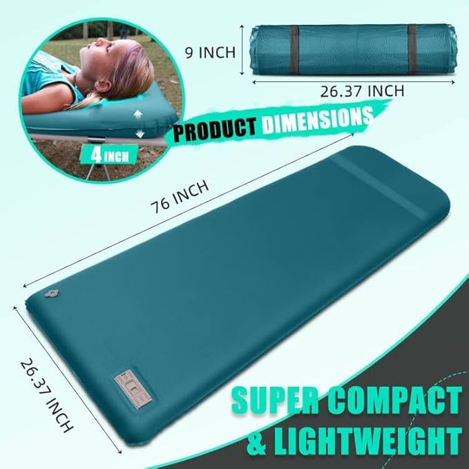 Self Inflating Sleeping Pad with Electric Pump, 3.15" Ultra-Thick Memory Foam Camping Sleeping Mat with Pillow, 9.5 R-Value Insulated Camping Pad Mattress for Travel Car Tent