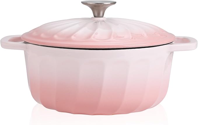 Enameled Cast Iron Dutch Oven with Lid, 3 QT Dutch Oven Pot for Bread Baking, Heavy Duty Cast Iron Pot for Braising, Cook, Bake, Oven Safe across All Cooktops (Gradient Pink,3 QT)
