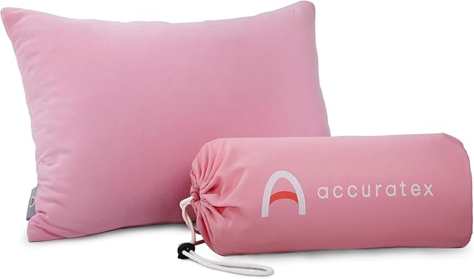 ACCURATEX Camping Pillow for Woman-100% Cotton Breathable Cover,Shredded Memory Foam Compressible Travel Pillow,Camping&Travel Accessories-Small Backpacking Pillow Camping Essentials for Sleeping,Gift