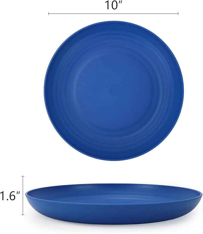 Homienly Wheat Straw Salad & Dessert Plates Set - Unbreakable, Reusable, 8-10 inch, Blue Series