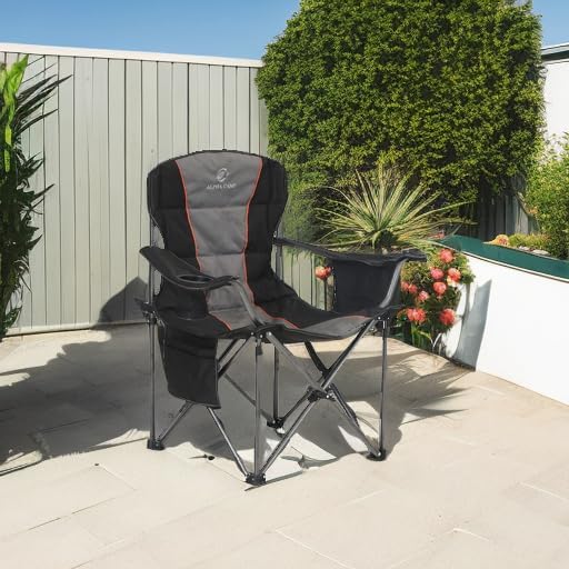 LET'S CAMP Folding Camping Chair Oversized Heavy Duty Padded Outdoor Chair with Cup Holder Storage and Cooler Bag, 450 LBS Weight Capacity, Thicken 600D Oxford