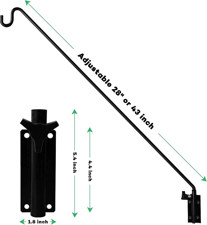 MIXXIDEA 2 Packs Heavy Duty Extended Reach Wall Mounted Deck Hook Wall Pole, Wall Bracket Direction and Length Adjustable Plant Bracket for Bird Feeders, Planters, Suet Baskets, Lanterns, Wind Chimes