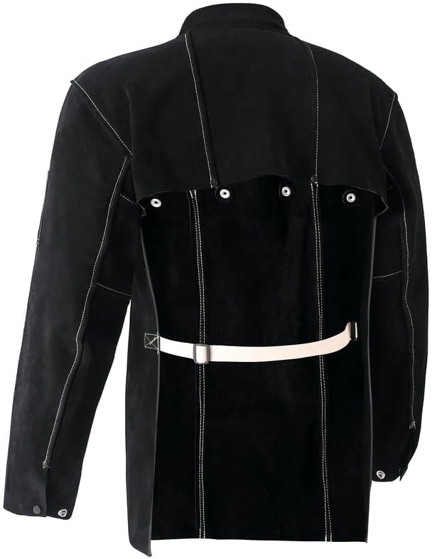 ANTAITHER Leather Welding Jacket with Open Back, Bib Apron with Cape Sleeve, Heat Flame Resistant Welder Coat