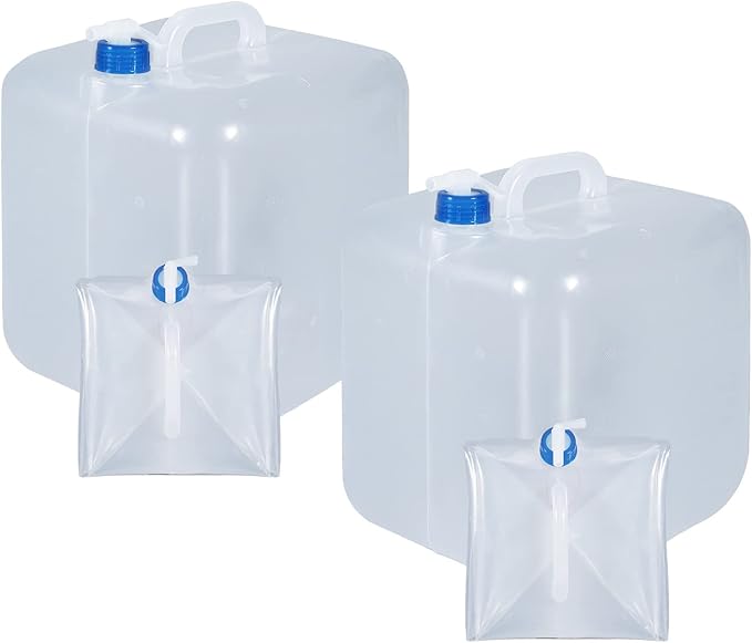 2 Pack Collapsible Water Container with Spigot, Foldable Cube Water Jugs Portable Water Storage for Outdoors Camping Hiking Disaster Preparedness & Survival Gear 1.4/2.6/4/5.3 Gallon