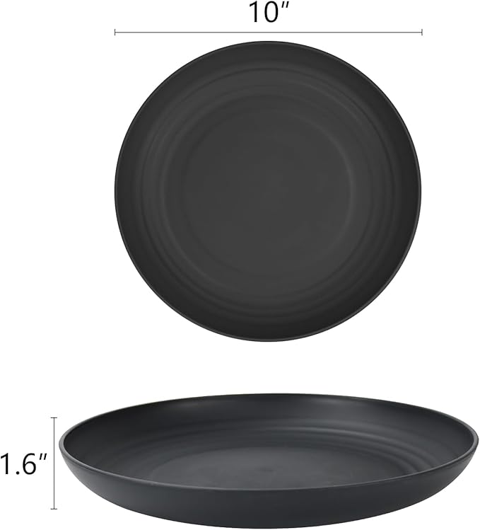 Homienly Dinner Set of 8 - Alternative to Plastic, Microwave & Dishwasher Safe Wheat Straw Unbreakable Kids Plates (Black, 10 inch)