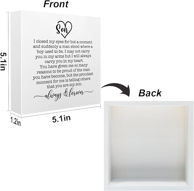Inspirational Son Gifts from Mom Office Supplies Rustic Desk Decor Motivational Son Birthday Gifts White Wooden Box Sign Farmhouse Wood Plaque Cubicle Accessories Home Shelf Table Counter Decorations
