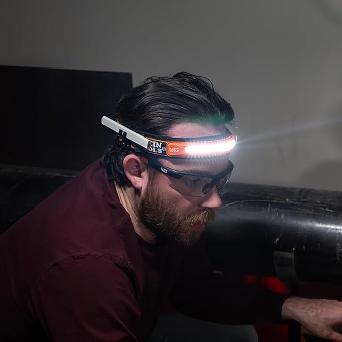 Klein Tools 56308 Rechargeable Headlamp with Strap, 575 Lumens, Wide-Beam LED, All-On or Direct Focus Modes, for Work and Outdoors