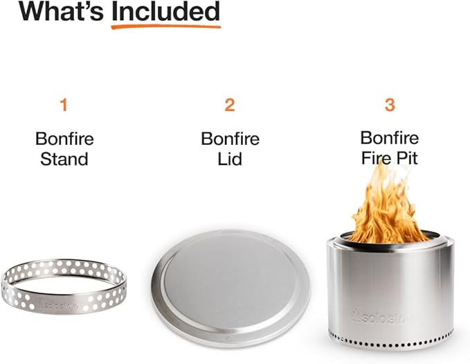 Solo Stove Bonfire Essential Bundle | Smokeless Fire Pit with Stand & Lid, Ideal for 4–6 People | Portable Wood Burning, Removable Ash Pan, Stainless Steel, 16.75" H x 19.5" Dia, 21.75lbs