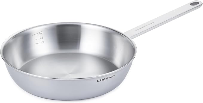 10.2-Inch 316 Stainless Steel Frying Pan, 5-Ply Saute pan, Deep Skillet, Induction Cookware, Dishwasher Safe & Oven Safe, Professional Cookware