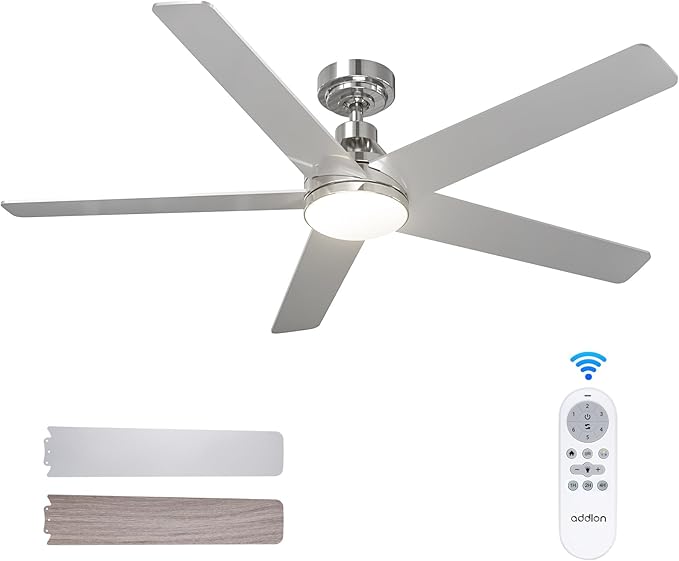 addlon Ceiling Fans with Lights, 52 inch Ceiling Fan with Light and Remote Control, Reversible, 3CCT, Dimmable, Noiseless, Nickel Ceiling Fan for Bedroom, Indoor/Outdoor Use