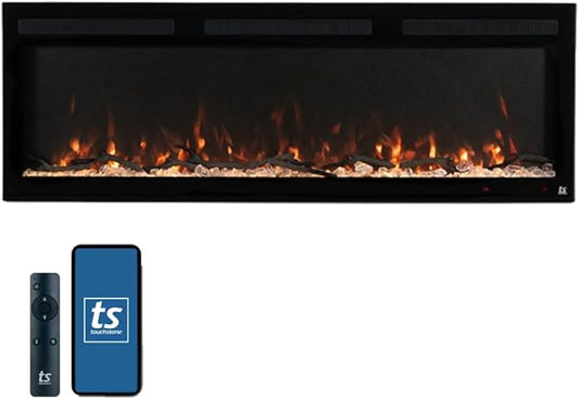 Touchstone Smart Electric Fireplace-The Fury 57" Wide- 4.5" Thin in Wall Recessed-100 Realistic Flame/Ember Bed Color Combos-1,500W Heater-Larger Viewing Area-Alexa/WiFi Enabled