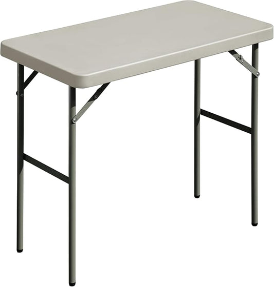 Folding Table 2.7ft Rectangular All-Occasion Plastic Folding Event Table for Indoor and Outdoor, Portable Desk, Camping, Durable and Stable, HDPE and Steel, Wide Application, Grey