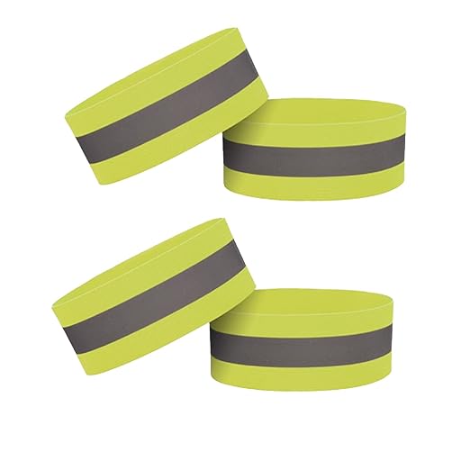 4PCS Reflective Wrist Strap 4x1.5cm Safety Gear Reflective Wristbands High Visibility Ankle Bands Reflector Armband Self-Adhesive Reflective Bands for Walking,Night Sports Fluorescent Yellow