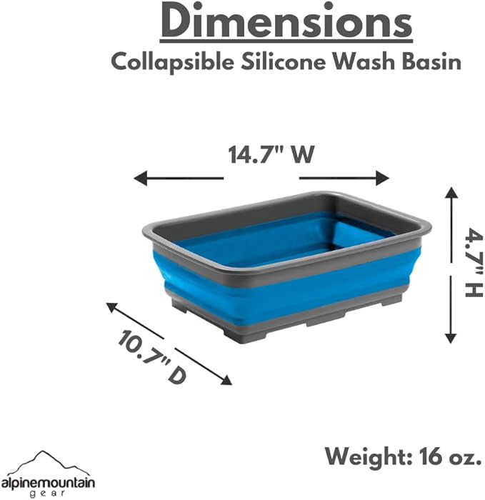 Collapsible Silicone Washing Container for Camping and Backpacking - Camping Dishware Gear Essentials in Blue (Made by Caddis Sports)