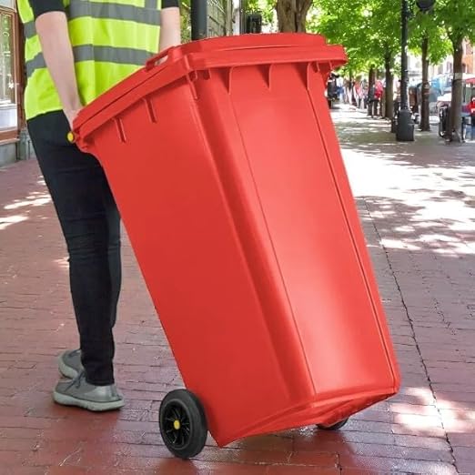 PRO&Family Wheeled Outdoor Trash Can Garbage Can Garage Trash Can for Restaurants/Hospitals/Offices/Back of House/Warehouses/Home (Red, 64 Gallon)