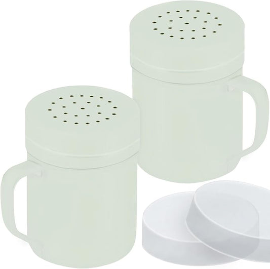 CUSINIUM 6oz Sage Stainless Steel Salt Pepper Dredge Shakers - With Plastic Cap - With Handle - Pack of 2