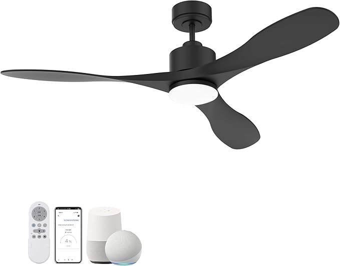cumilo 52 Inch Smart Ceiling Fans with Remote,Quiet DC Motor,Dimmable,Control with Voice Alexa WiFi APP,Outdoor Indoor Black Ceiling Fan for Modern Bedroom Patio