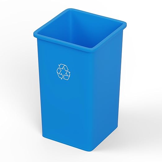 35 Gallon Blue Square Commercial Trash Garbage Can | Outdoor Office Restaurant School Kitchen