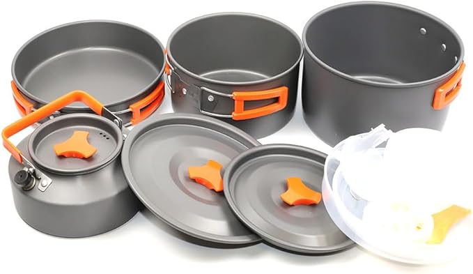 5pcs -20pcs Set TMKOOL Camping Cookware Mess Kit Outdoor Hiking Backpacking Picnic Cooking Bowl Non Stick Pot