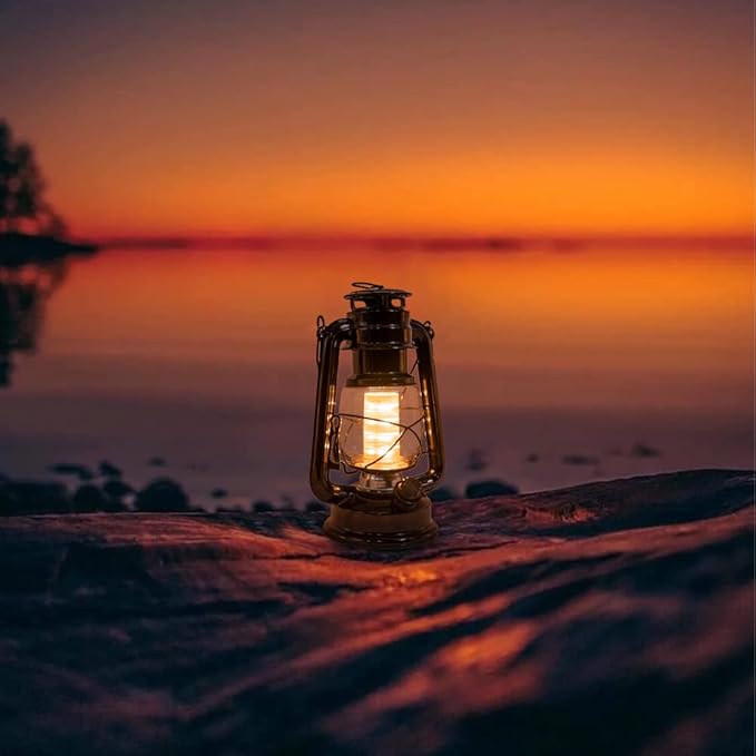 YAKii LED Vintage Lantern Metal Hanging Hurricane 12 LED Dimmer Switch Warm White Battery Operated Power Outage Indoor Camping Lighting Outdoor Brooklyn Decoration(Black)