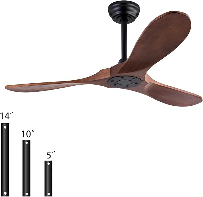 42" Wood Ceiling Fan No Lights with Remote Control, Wooden 3 Blades Ceiling Fans Without Light for Patio,Garage,Living Room,Bedroom,Office,Indoor/Outdoor(Black+Dark Walnut)