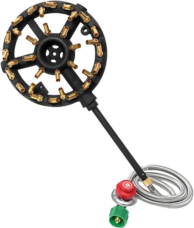 Outdoor Propane Burner with 32 Brass Tips for Camping, Turkey, and More - Stove Buddy's Jet Burner JB-32LP(Propane Gas 32 Tips & Regulator)