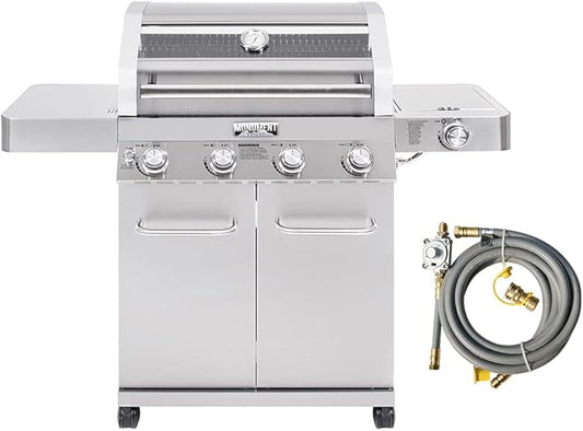 Monument Grills Larger Convertible 4-Burner Natural Gas Grill Stainless Steel Cabinet Style Propane Grills with Conversion Kit(2 Items)