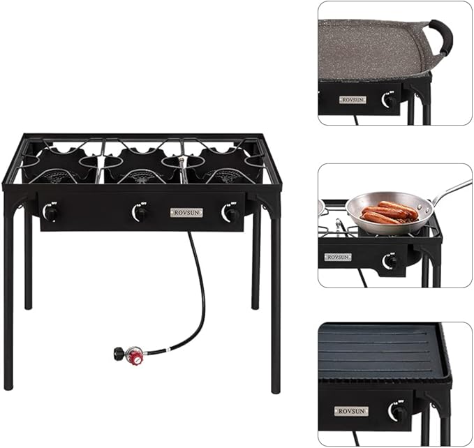 ROVSUN 2/3 Burner Outdoor Propane Gas Stove High Pressure Stand Cooker for Backyard Cooking Camping Home Brewing Canning Turkey Frying, 20 PSI CSA Listed Regulator