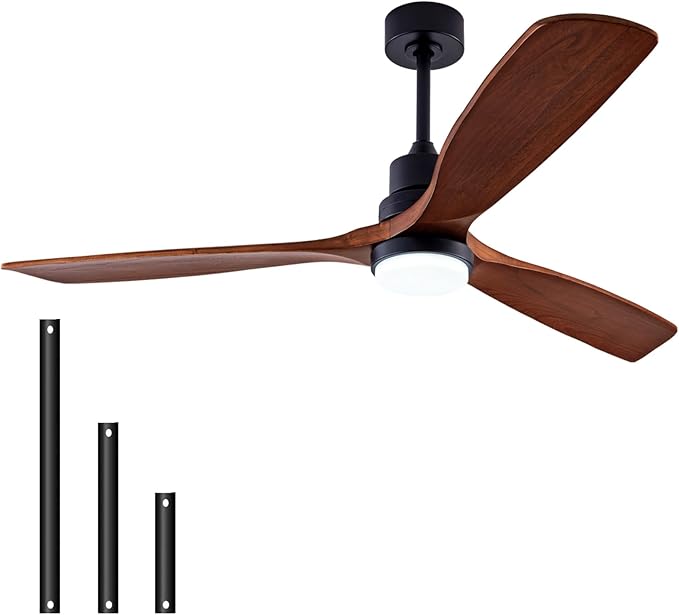 48" Wood Ceiling Fan with Light and Remote Control, Indoor Outdoor Wooden 3 Blades Ceiling Fan for Patio Living Room, Bedroom, Office,Reversible DC Motor(Black+Dark Walnut)