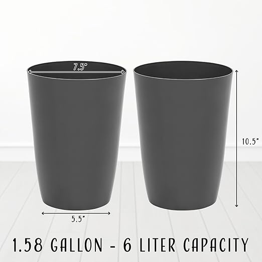 HOLDN’ STORAGE Small Trash Can - Set of 2 Open Top Waste Bin of 1.58 Gallon, Compact Waste Can Perfect for Bathroom, Kitchen, Office, Dorm - Durable Garbage Can - Gray