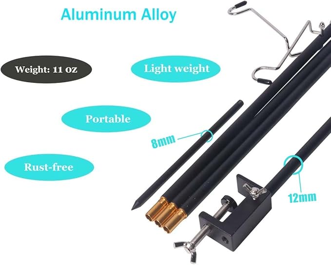 HIKEMAN Folding Lantern Stand Pole Portable Lamp Stand Hook Collapasible Light Stand Holder for Camping Fishing Picnic BBQ Outdoor Activities (Black)