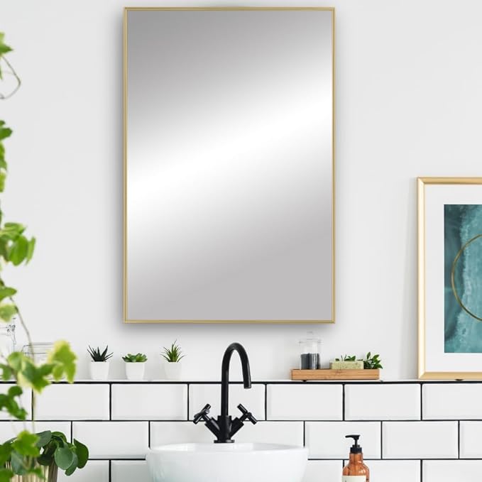 Frame My Mirror Gold Metal Framed Mirror, 32" x 32" Champagne Bronze Mirror for Bathroom, Metal Frame, True Reflections Glass, Stanton Design, Hangs Horizontally or Vertically, Made in USA