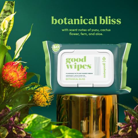 goodwipes Flushable Butt Wipes - Vitamin E & Aloe - Sewer & Septic Safe - Extra Large Adult Wet Wipes For Women & Men - Bathroom Essentials - Botanical Bliss, 318 Count (6 Packs + 1 Travel)