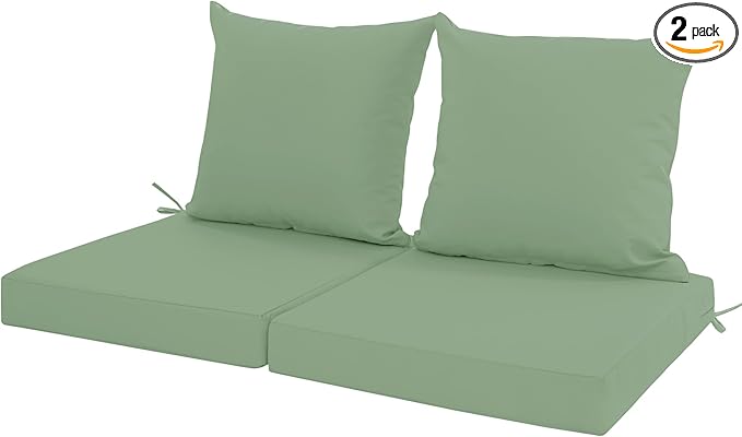 Outdoor Cushions for Patio Furniture, Waterproof Outdoor Chair Cushion w/Fade-Resistant, Removable & Machine-Washable Cover, 22x22 Inch, Deep Seat Sofa/Couch Pads Replacement – Set of 2, Sage Green