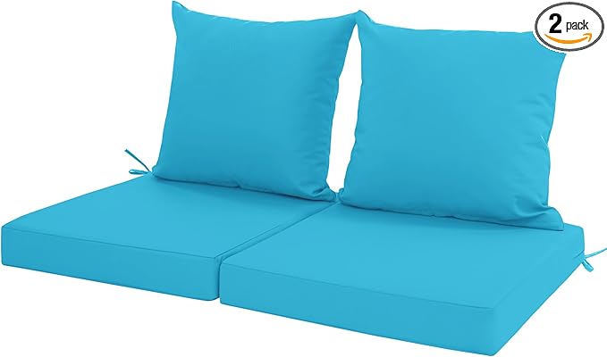 Outdoor Cushions for Patio Furniture, Waterproof Outdoor Chair Cushion w/Fade-Resistant, Removable & Machine-Washable Cover, 22x22 Inch, Deep Seat Sofa/Couch Pad Replacement – Set of 2, Teal
