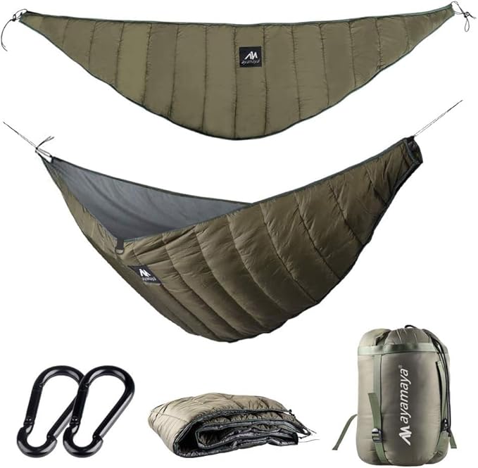 AYAMAYA Single & Double Hammock Underquilt Full Length Big Size Under Quilts for Hammocks, Camping Backpacking Essential, Winter Cold Weather Warm UQ Blanket Bottom Insulation