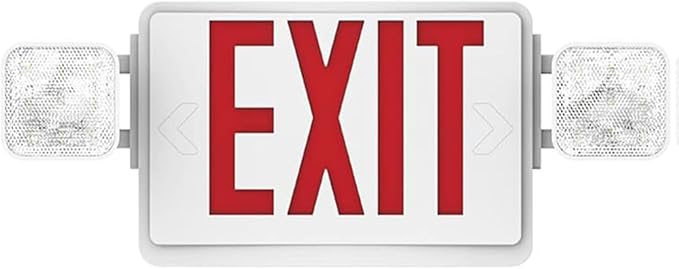 Double Sided LED Emergency EXIT Sign, Remote Capable, Two LED Flood Lights, Backup Battery, US Standard Red Letter, Commercial Grade, 120-277V, FireResistant(UL 94V-0) (1 Pack)