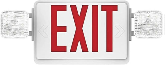 Double Sided LED Emergency EXIT Sign, Remote Capable, Two LED Flood Lights, Backup Battery, US Standard Red Letter, Commercial Grade, 120-277V, FireResistant(UL 94V-0) (1 Pack)
