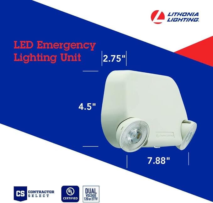 Lithonia Lighting Basics Low Profile Emergency Light, LED Emergency Lights for Business, Ceiling or Wall mount, White Thermoplastic, 120/277V Dual Voltage, Remote Capacity (EU2L REM M12)