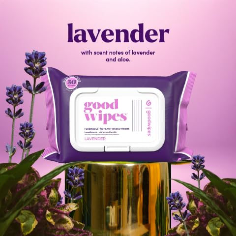goodwipes Flushable Butt Wipes - Vitamin E & Aloe - Sewer & Septic Safe - Extra Large Adult Wet Wipes For Women & Men - Bathroom Essentials - Lavender, 418 Count (8 Packs + 1 Travel)