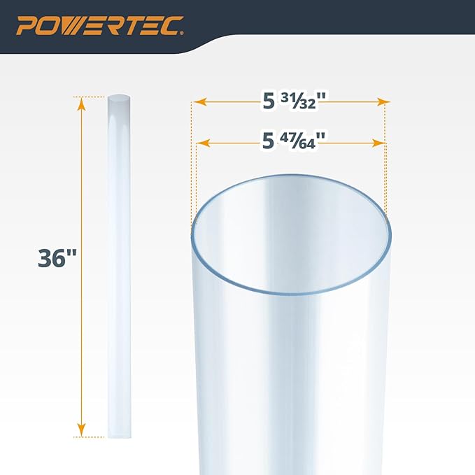 POWERTEC Clear PVC Pipe 6" x 36" Long, 4PK Rigid Plastic Tubing, Round Tube Compatible w/Dust Collection Fittings - Hose for Woodworking Tool, Dust Collection System or Cat Tree (70274-P4)