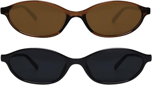 Retro Oval Sunglasses for Women Chic Cat Eye 90s Sunnies Lightweight Narrow Shades Trendy UV protection Sun Glasses