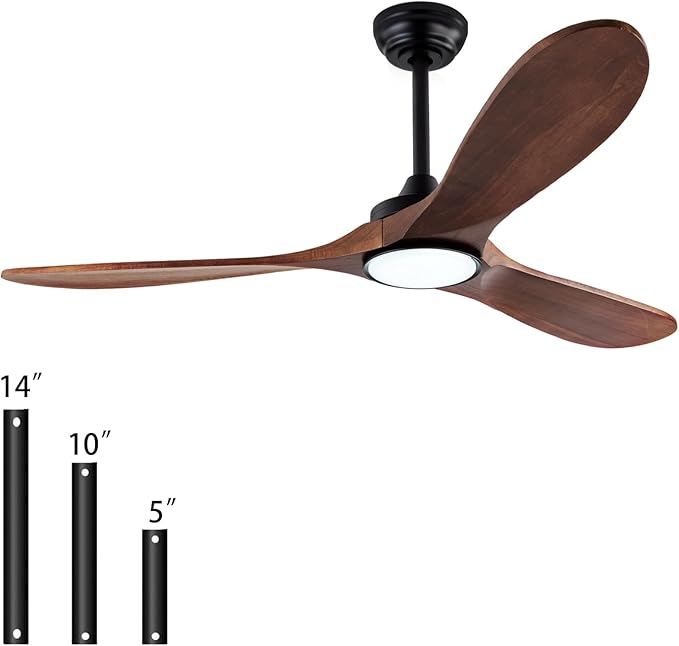 52" Wood Ceiling Fans with Lights and Remote Control,Indoor Outdoor 3 Blades Wooden Ceiling Fan for Garage,Patio,Living Rooms,Bedrooms,Offices,Farmhouse(Black+Dark Walnut)