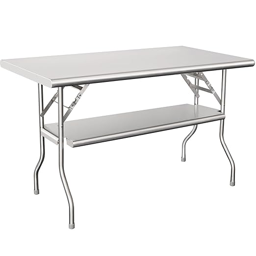 HARDURA Folding Stainless Steel Table 30X48 Inches with Adjustable Undershelf and Legs NSF Commercial Portable Folding Prep Table for Restaurant Kitchen Home and Hotel