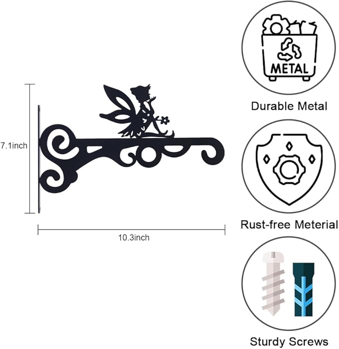 hogardeck Plant Hangers Outdoor Decor, 2 Pack 10??Metal Hanging Plant Bracket with Fairy for Garden Patio Yard Decor, Anti Rust Plant Hooks for Hanging Plants, Bird Feeder, Wind Chime, Lantern