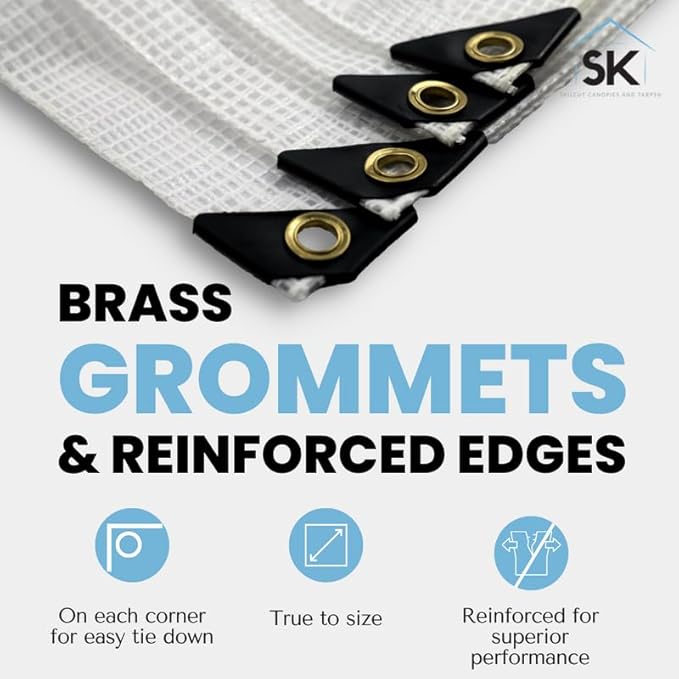 16 Mil Clear Poly Heavy Duty Tarp with Fiber Reinforcement - True Size Tarps with UV Protection, Tear Resistance, Flexibility, Reinforced Corners 15x15