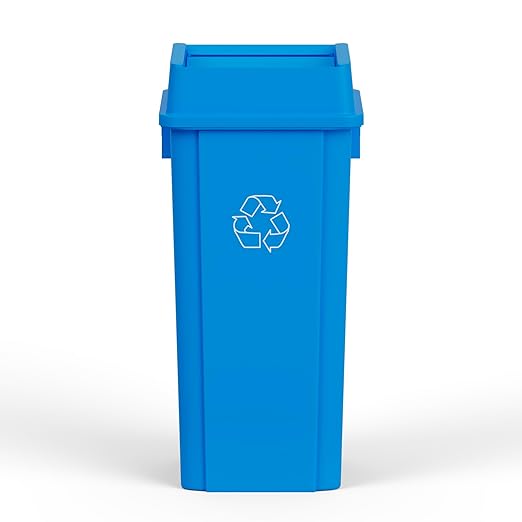 23 Gallon Blue Square Commercial Trash Garbage Can with Lid | Outdoor Office Restaurant School Kitchen